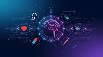 Obraz premium Futuristic Medical Technology: Brain Health and Innovation, abstract background