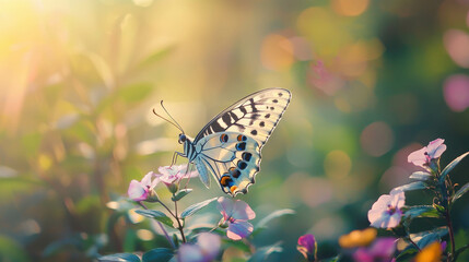 Vibrant Butterfly Resting on Colorful Flowers in Naturally Beautiful Setting