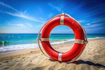 Life Preserver on Beach, Ocean View, Safety, Summer, Coastline
