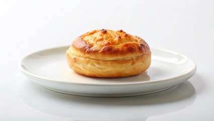 Minimalist Photo: Single Pizza Puff on White Plate â€“ Delicious Snack