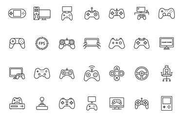 Gaming icon set. Game controller and console Line with stock illustration. Gamepads. Video game controller. Line with editable stroke stock illustration. © gfxboss
