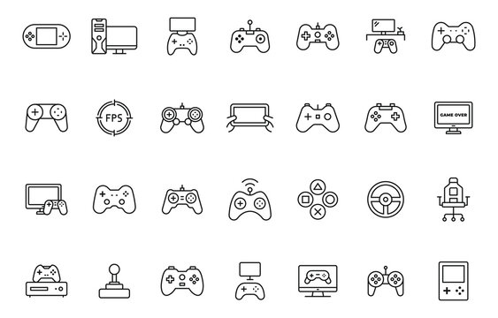 Gaming icon set. Game controller and console Line with stock illustration. Gamepads. Video game controller. Line with editable stroke stock illustration.