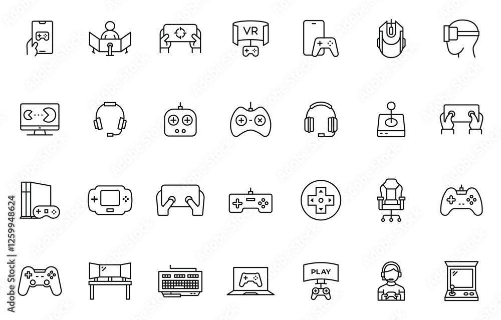 Fototapete gaming icon set. game controller and console line with stock illustration. gamepads. video game cont