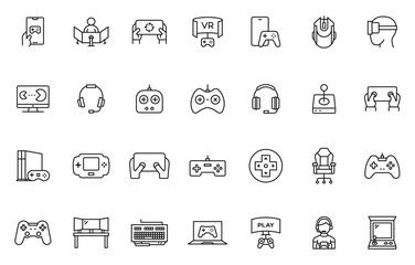 Gaming icon set. Game controller and console Line with stock illustration. Gamepads. Video game controller. Line with editable stroke stock illustration. © gfxboss