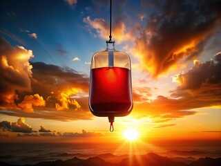 Obraz premium Silhouette of a Blood Bag at Sunset, Medical Donation Concept