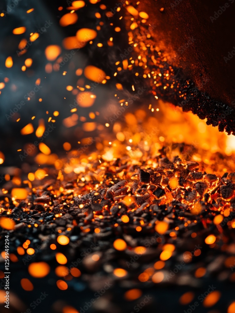 Poster close-up of the flames from an open fire, capturing their dynamic and intense nature. the background
