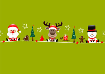 Karte Weihnachtsmann Rentier Und Schneemann Mit Icons Hellgrün