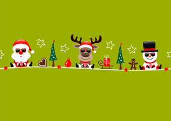 Karte Weihnachtsmann Rentier Und Schneemann Sonnenbrille Mit Icons Hellgrün