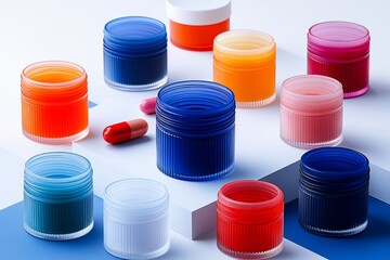 Assorted Colorful Cosmetic Containers Displayed in Various Shades