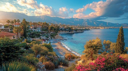 Sunset Coastal Town Beach View