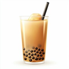 Bubble Tea with tapioca pearls, isolated on white