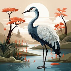 Fototapeta premium Modern Digital Art of a Bird in a Light Palette and Flat Style