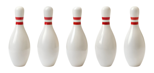 Set of bowling pins isolated on transparent or white background, png