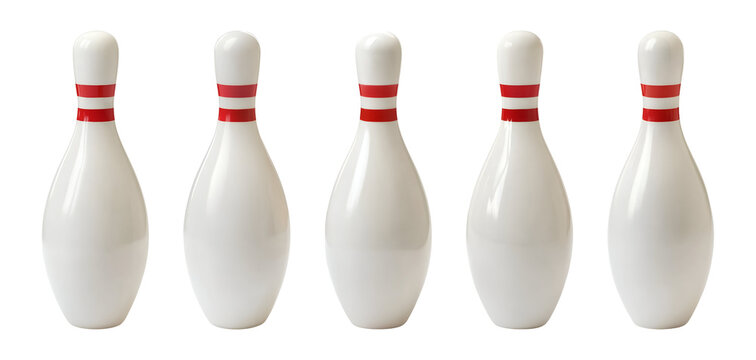 Set of bowling pins isolated on transparent or white background, png