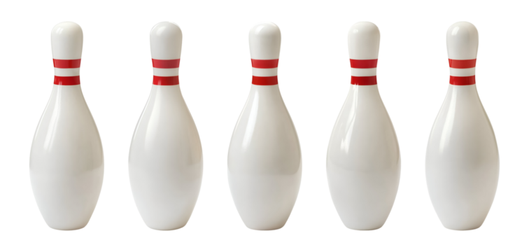 Set of bowling pins isolated on transparent or white background, png
