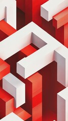 Geometric composition with red and white cubic shapes interplay
