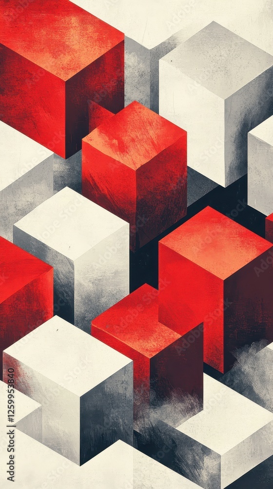 Aufkleber abstract art displaying a series of red and gray cubes