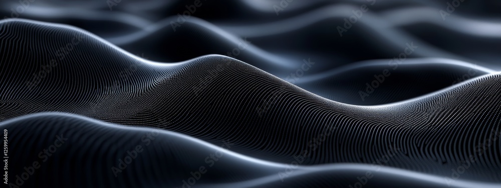 Poster intricate black waves and curves on a dark backdrop. geometric pattern for banner template with whit