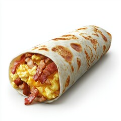 Breakfast Burrito with eggs and bacon, isolated on white