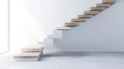 Modern wooden staircase in bright minimalist interior