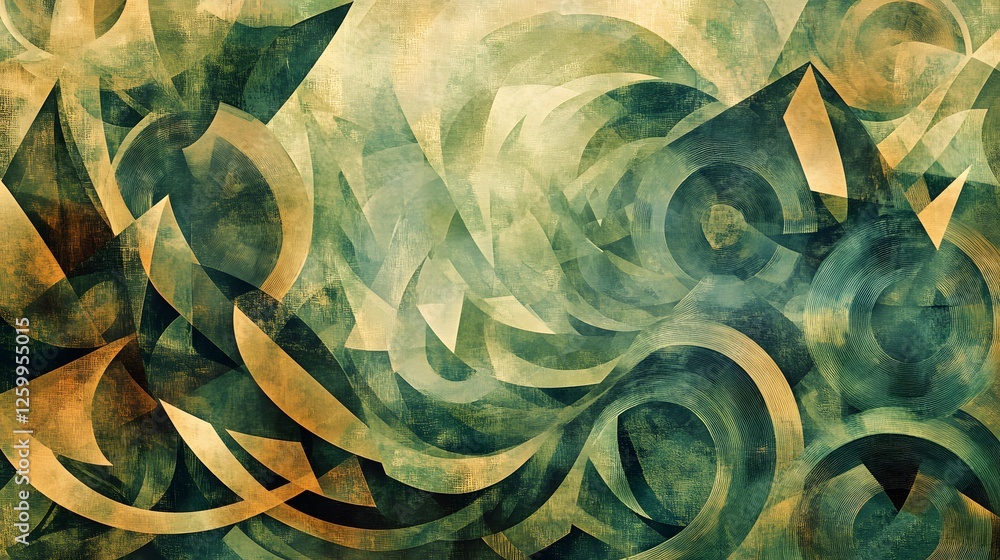 Poster abstract shapes interplay on a textured background in muted tones
