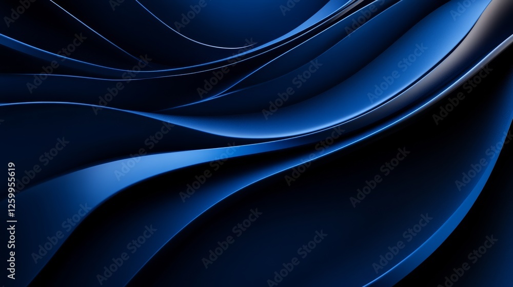 Wall mural dynamic blue curves and lines on a dark background. geometric design for banner template with white 
