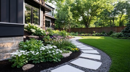 Fototapeta premium Outdoor aesthetics designing green walkways in residential areas