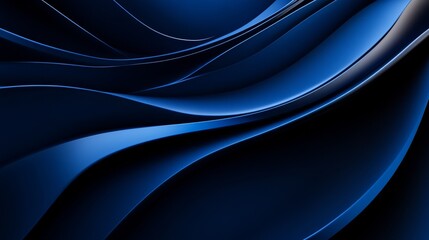 Dynamic Blue curves and lines on a dark background. Geometric design for banner template with white space in the center for text. Modern minimalist wallpaper with copy space.