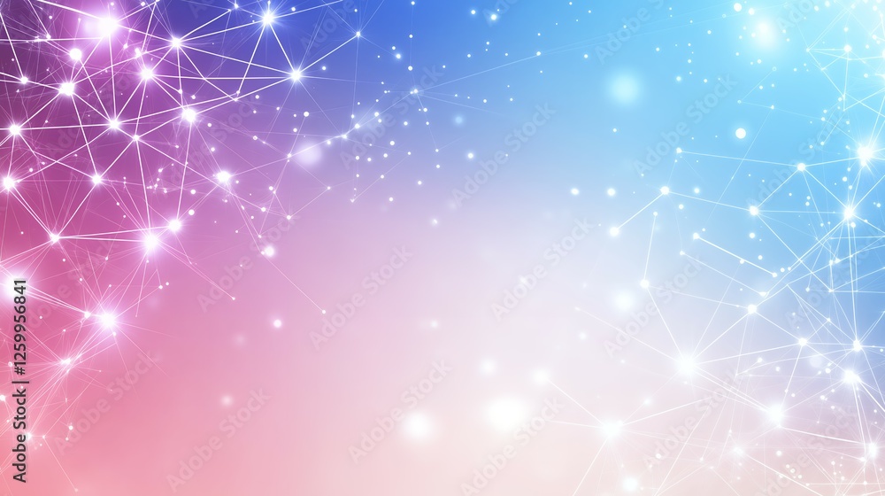 Aufkleber abstract pink and blue gradient background with glowing network connection nodes, concept for techno
