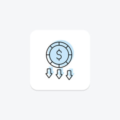 Money Loss color shadow thinline icon, vector, pixel perfect, illustrator file