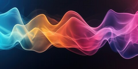 Fototapeta premium Live podcast banner background. A vibrant abstract wave design featuring flowing colors like blue, orange, and pink on a dark background, evoking a sense of movement and energy.