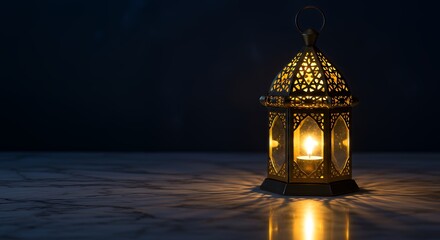 Glowing Lantern with Candlelight Illuminating a Dark Room Creating Atmosphere