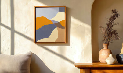 Explore a Harmonious Blend of Colors and Textures in a Cozy Living Space Enhanced by Stunning Abstract Artwork