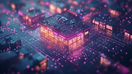 Fototapeta premium Digital city, futuristic shopping mall, network connections, aerial view, stock photo