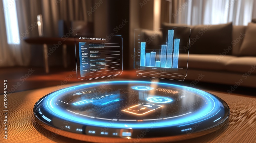 Poster augmented reality holographic business presentation with floating d graphs and interactive financial
