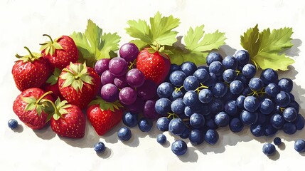 Obraz premium Berries illustration for culinary projects, showcasing a selection of fresh fruits like strawberries, blueberries, and raspberries. Comic book style.