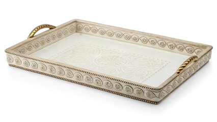 Rectangular Serving Tray with Handles and Decorative Border