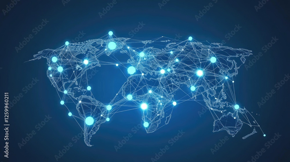 Poster a business networking concept with abstract connections linking global industries.