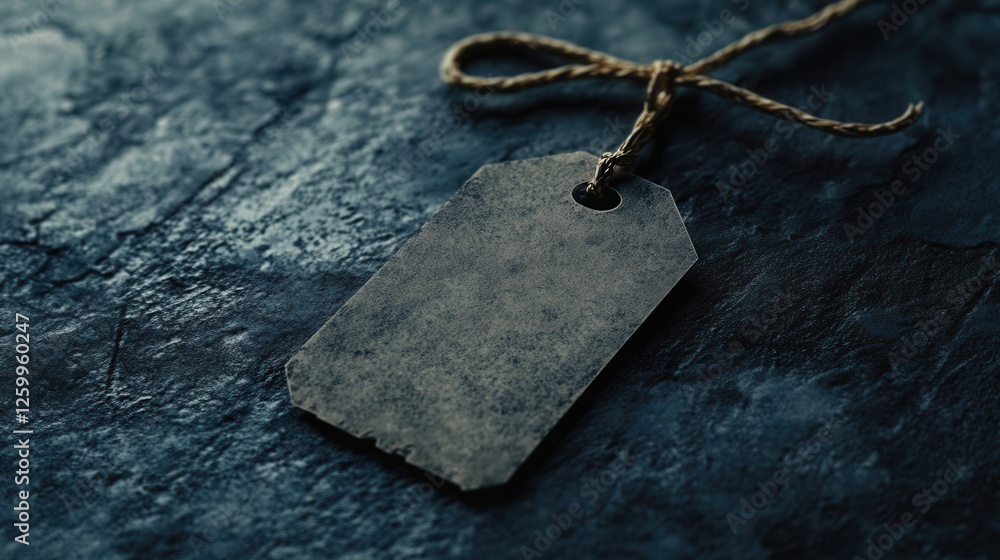 Poster paper-cut clothing tag mock-up on textured surface, showcasing intricate design and craftsmanship, p