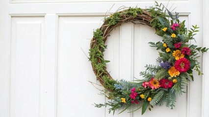 Floral Wreath on White Door