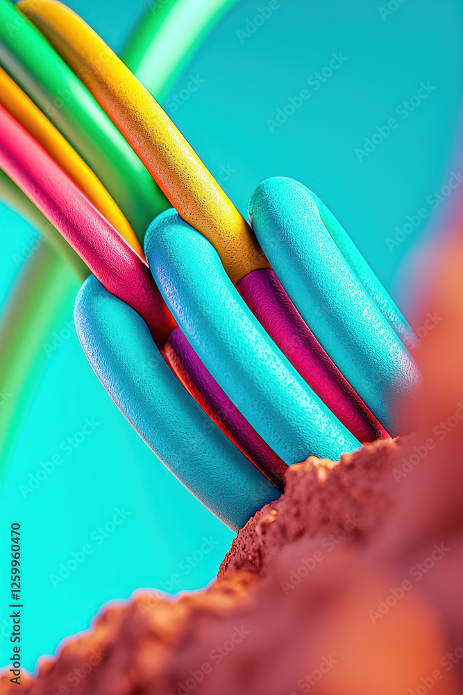 Poster exploring the vibrant world of connected technology: a close-up on colorful innovations in design an