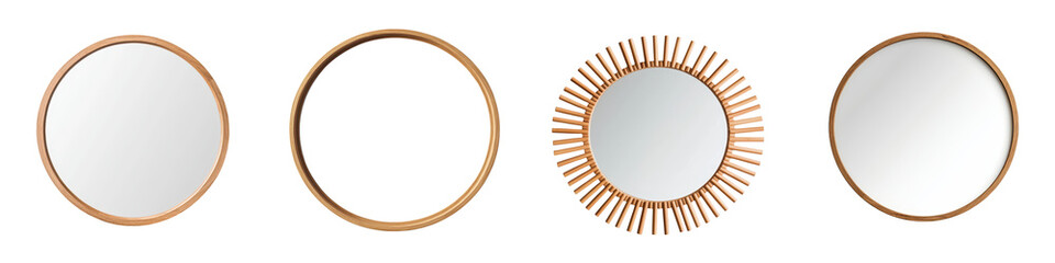 Elegant and Minimalist Circular Wooden Wall Mirrors Decorating a Modern Living Room or Home Interior  Simple and Contemporary Decor Accessory