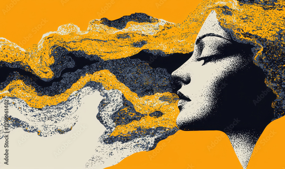 Poster an abstract exploration of inner peace: a vibrant profile artwork capturing emotion and imagination 