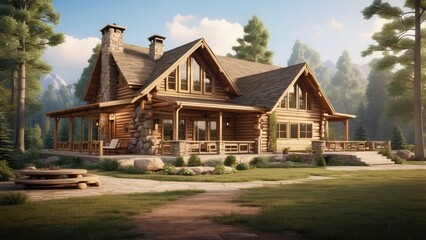 Obraz premium Rustic Retreat: A Cabin Surrounded by Fall Colors