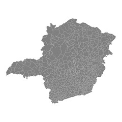 High Quality map of Minas Gerais is a state of Brazil, with borders of the municipalities