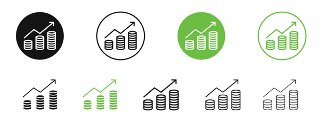 Earning icons in black and green colors collection