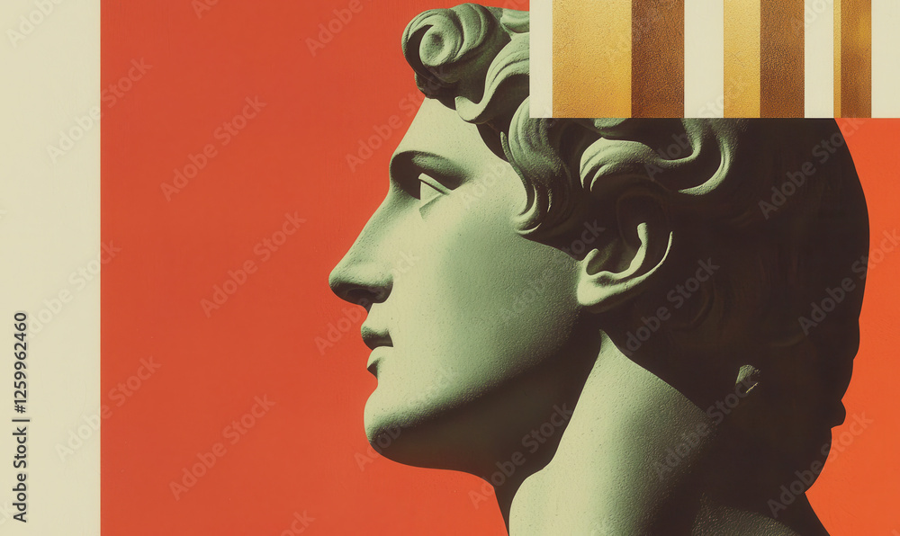 Poster a modern interpretation of classical sculpture: exploring the depth of art through vibrant colors an