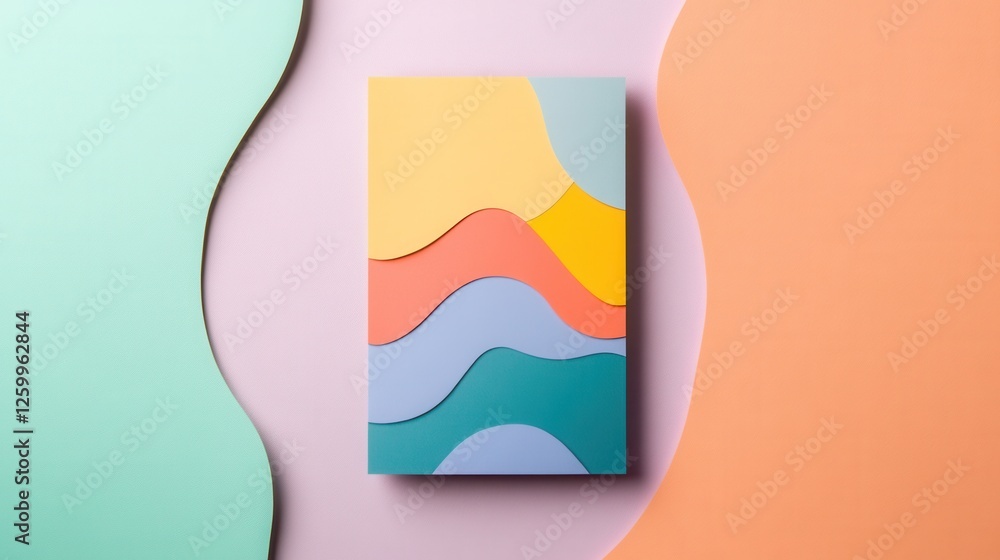Poster vibrant rectangular flyer mock-up on soft pastel backdrop, showcasing design potential and creative 