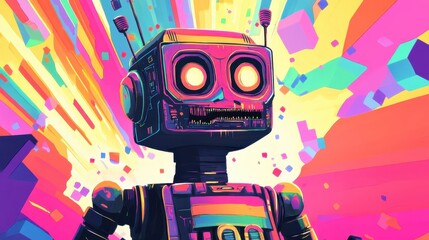 Colorful futuristic robot stands out against an abstract vivid background