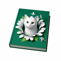 A big white cat emerges from the lush forest.